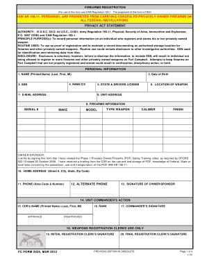 FC FORM 2635 FIREARMS REGISTRATION