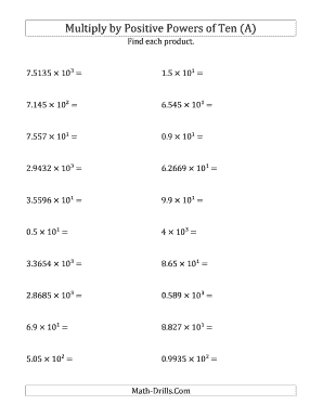 Powers of 10 Worksheets  Form