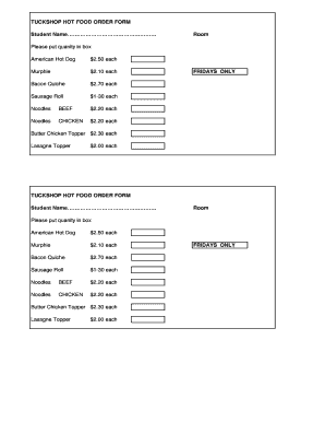 TUCKSHOP HOT FOOD ORDER FORM Holycross School