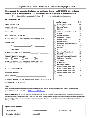 Cheyenne VAMC Demographic Form