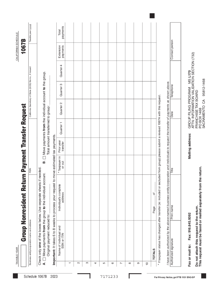  California Schedule 1067B 2023-2026