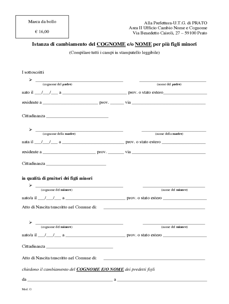 Italian Name Change Request for Minors  Form