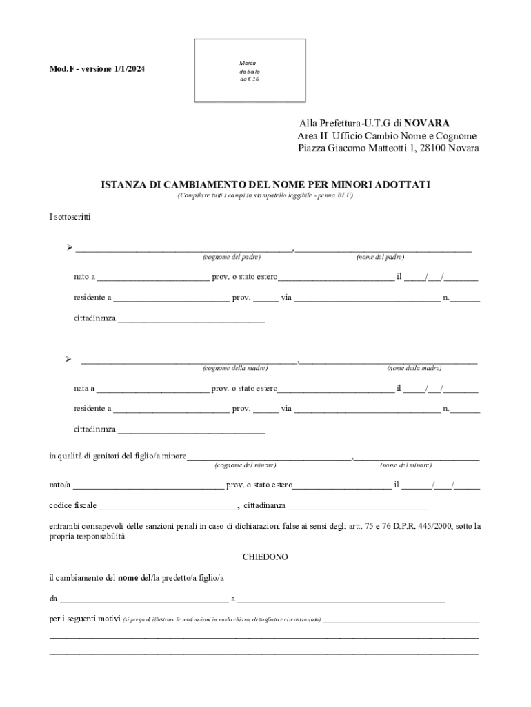 Minor Adoption Name Change Request  Form