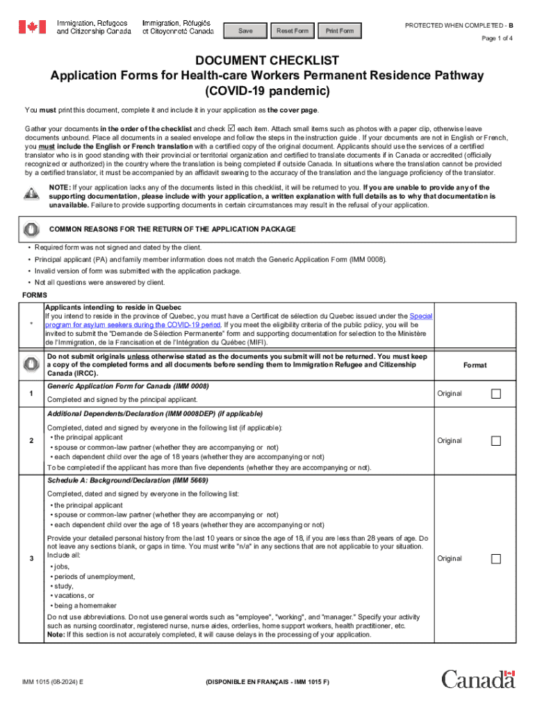 Application Forms for Health Care Workers Permanent Residence Pathway