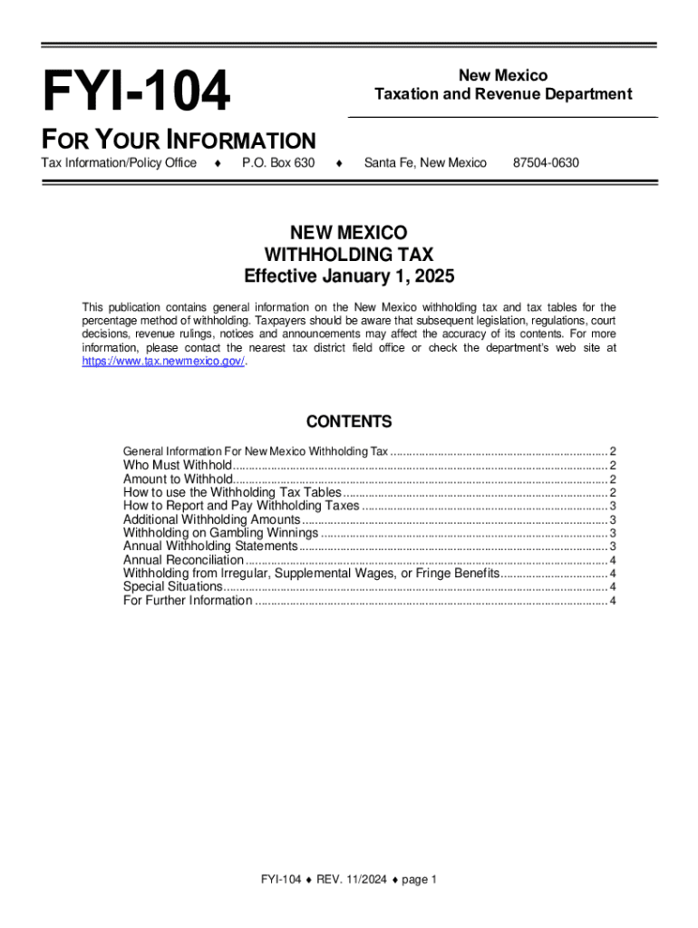 FYI 104 New Mexico Withholding Tax Effective January 1  Form