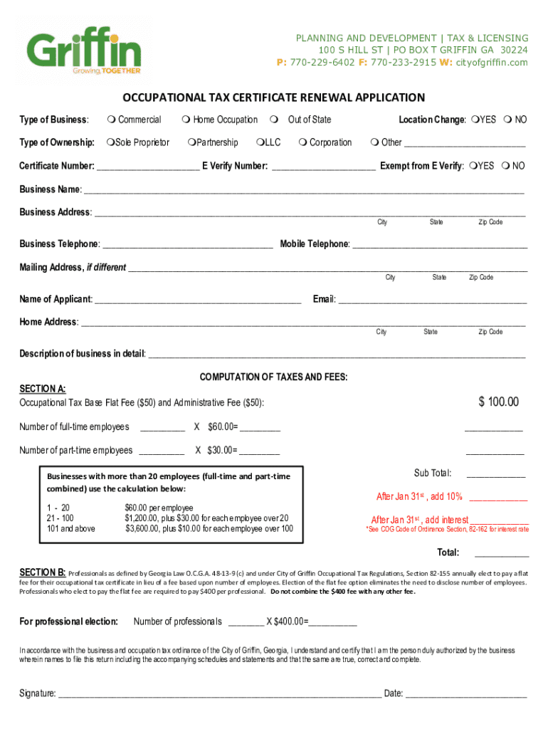 Tax & LicensingGriffin, GA 2023-2025