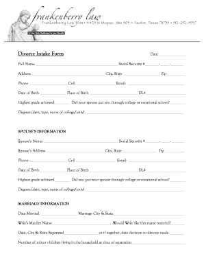 Intake Sheet  Form