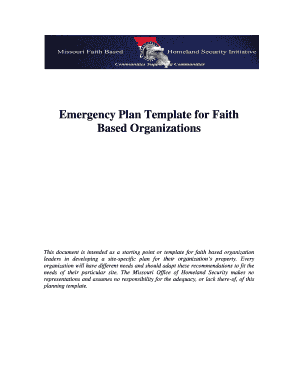 Emergency Plan Template for Faith Based Organizations  Form