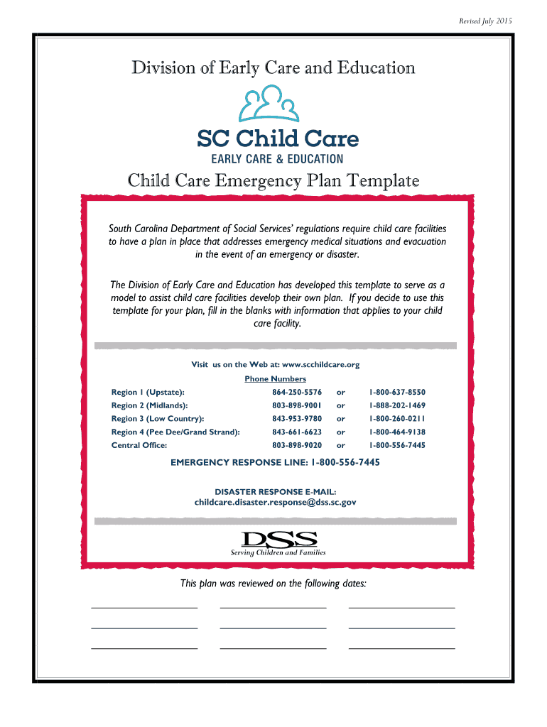  Sc Dss Child Care Emergency Plan Template 2015-2024
