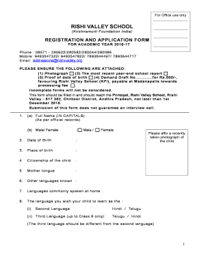 Download the Application Form Rishi Valley Education Centre Rishivalley