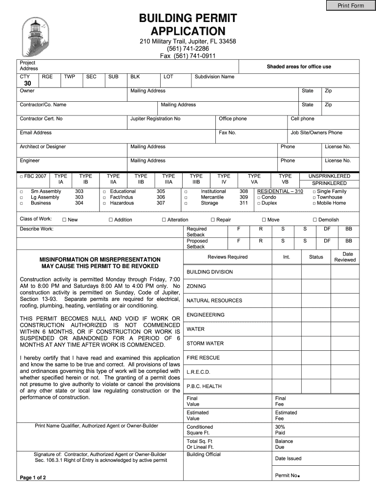 Town of Jupiter Building  Form