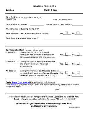 Earthquake Drill Report Template  Form
