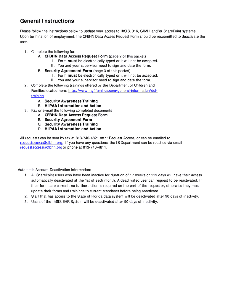 Cfbhn System Access Request Form
