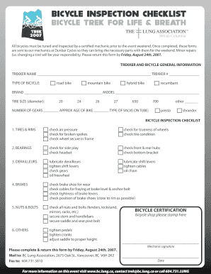 Bike Maintenance Checklist PDF  Form