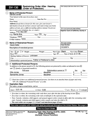 Restraining Order  Form