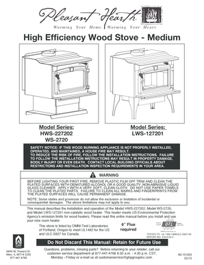 Pleasant Hearth Wood Stove Manual  Form