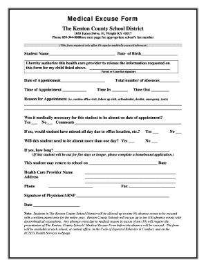 Medical Excuse Form Kenton County Schools