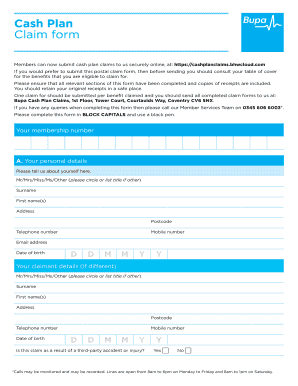  Bupa Cash Plan Claim 2015