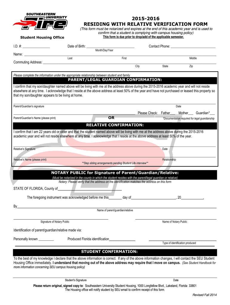  Seu Residing with Relatives Form 2015-2024