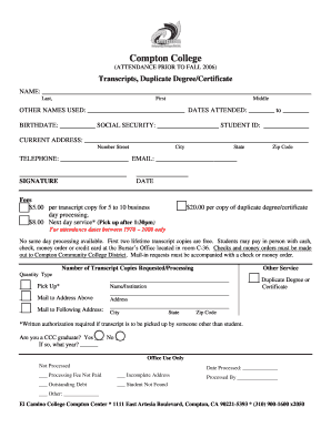 El Camino College Transcripts  Form