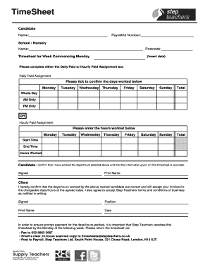 Filling of Timesheet by a Teacher  Form