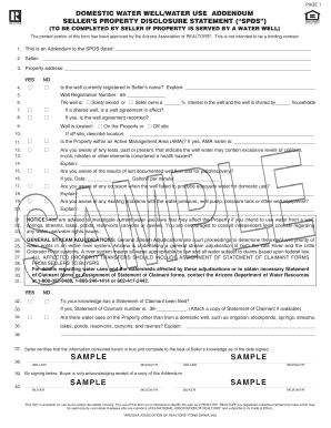 Domestic Well Water Addendum SPDS  Form