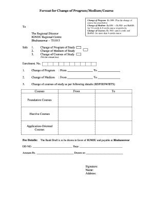 Ignou Subject Change Form PDF