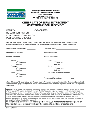 Termite Treatment Certificate  Form