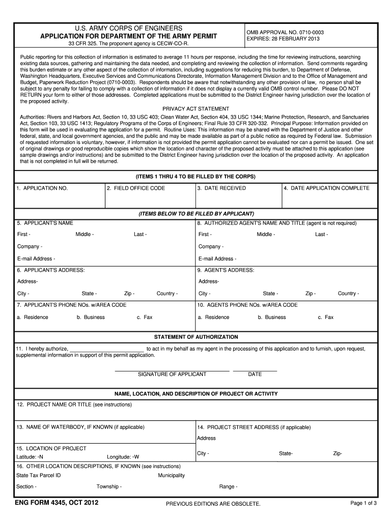 Ohio Permit Application Form US Army Corps of
