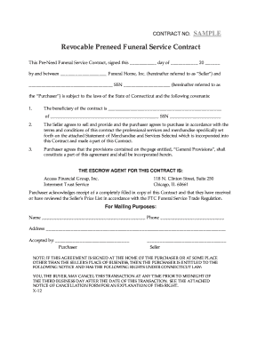 Revocable Preneed Funeral Service Contract  Form