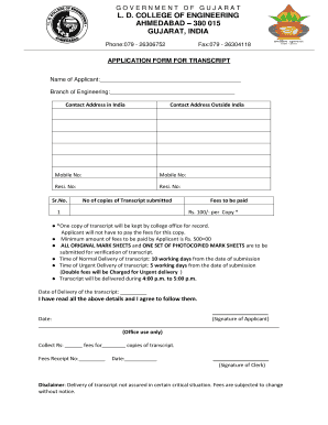 Trancript Form LD College of Engineering Ldce Ac