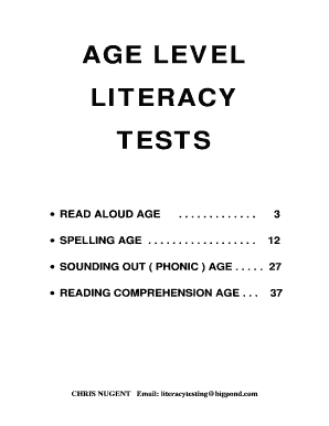 AGE LEVEL LITERACY TESTS Literacy Testing Com  Form