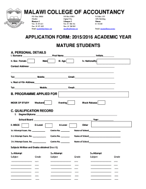 Malawi College of Accountancy Application Forms