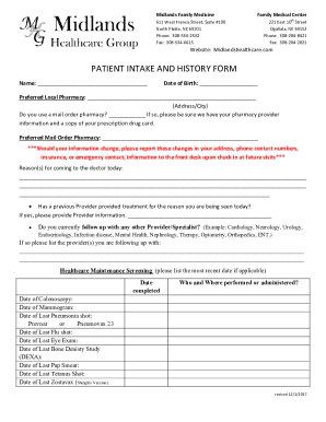 Patient Intake History Form