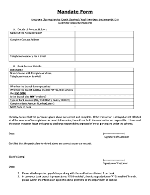 Electronic Clearing Service Credit Clearing Real Time Gross SettlementRTGS Msmedibangalore Gov  Form