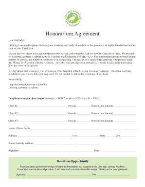 Honorarium Agreement Template  Form