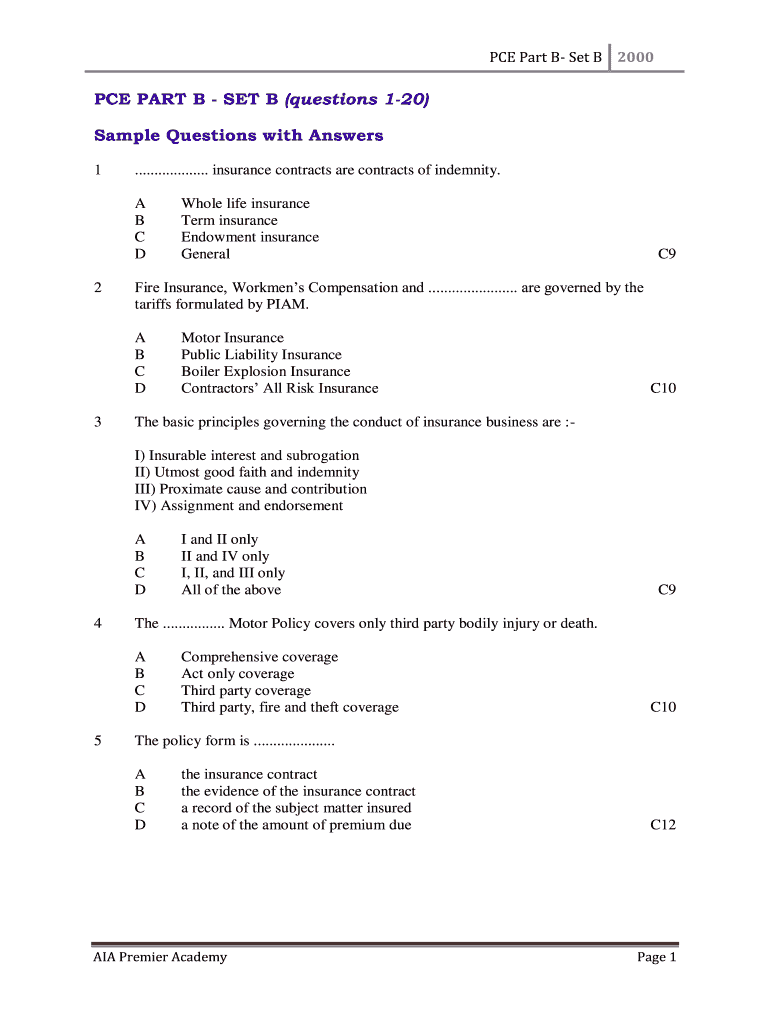 Pceia General Insurance Exam Questions  Form