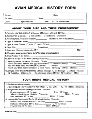 Veterinary History Form