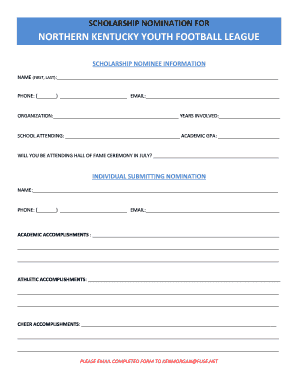 SCHOLARSHIP NOMINATION for NORTHERN KENTUCKY Nkyfl  Form