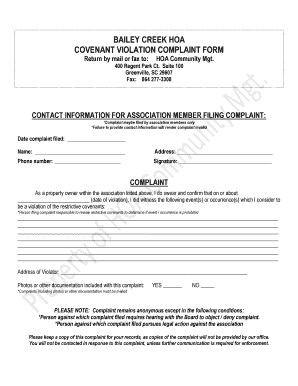 Complaint Form HOA Community Management