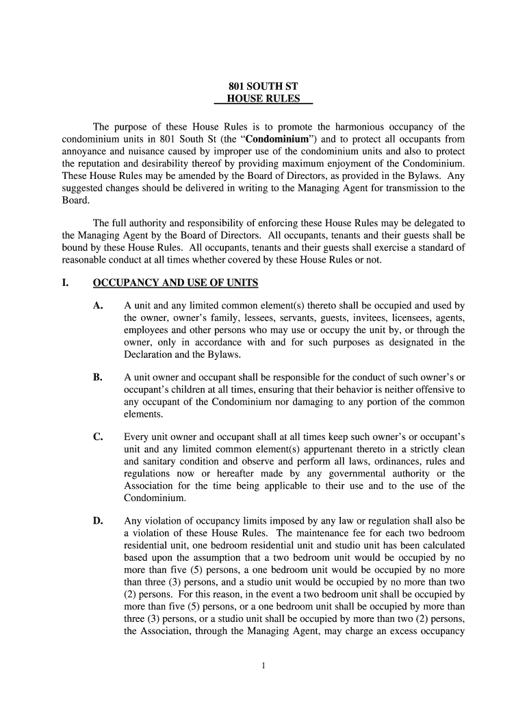 Condominium House Rules  Form