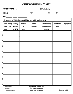 Weld Log Template  Form