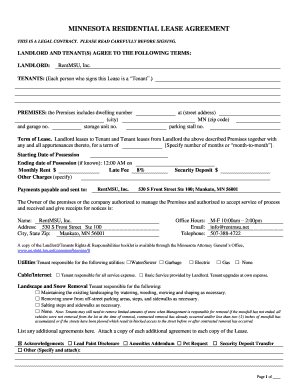 MINNESOTA RESIDENTIAL LEASE AGREEMENT RentMSU  Form