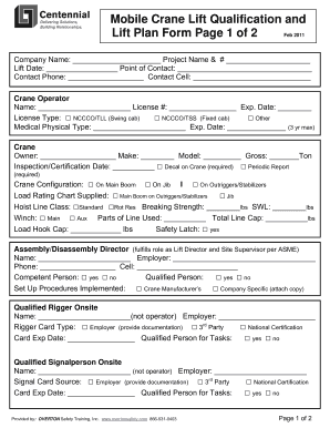 crane lift plan worksheet