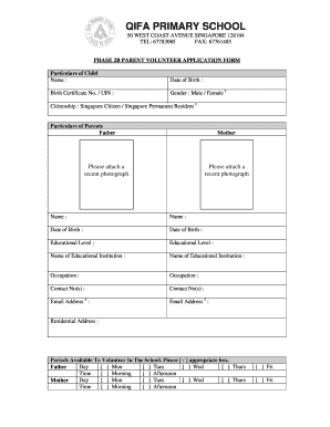 Qifa Primary School Parent Volunteer  Form