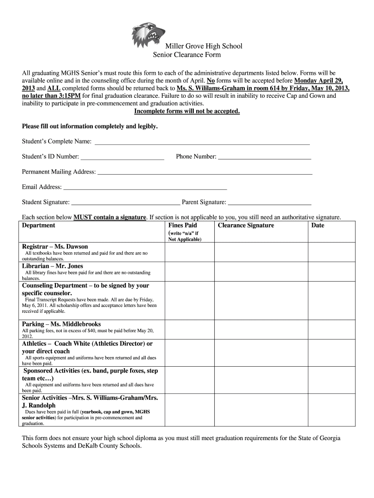 Clearance Form