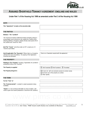 Pims Tenancy Agreement  Form