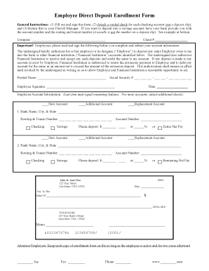 Employee Direct Deposit Enrollment Form