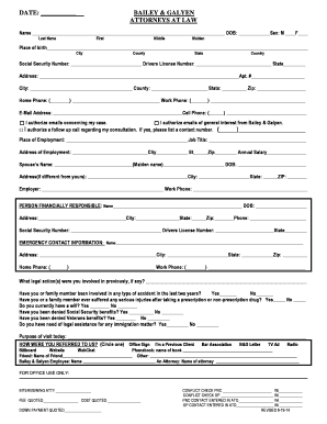 Bankruptcy Intake Form Bailey &amp; Galyen