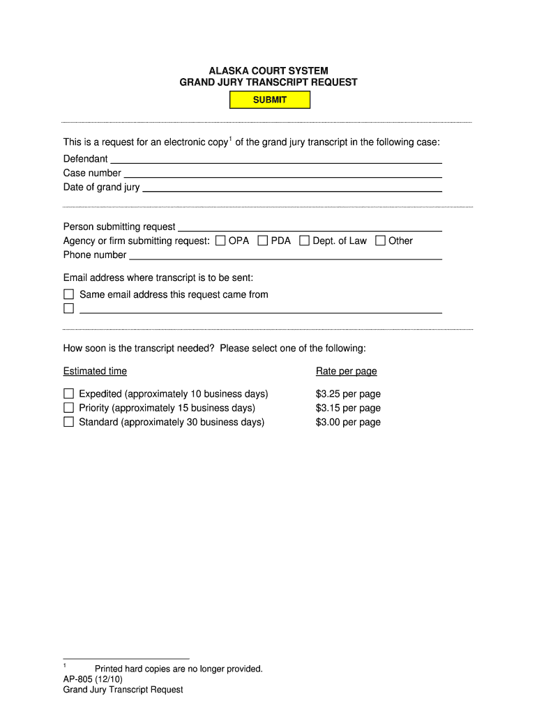  AP 805 Grand Jury Transcript Request 12 10 Appeal Forms 2010